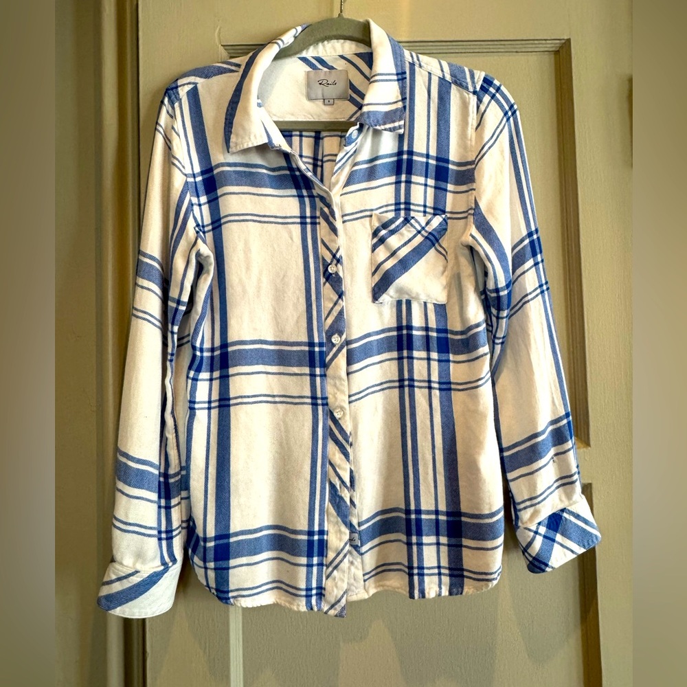Rails Hunter Blue & White Plaid Flannel Shirt, Size S